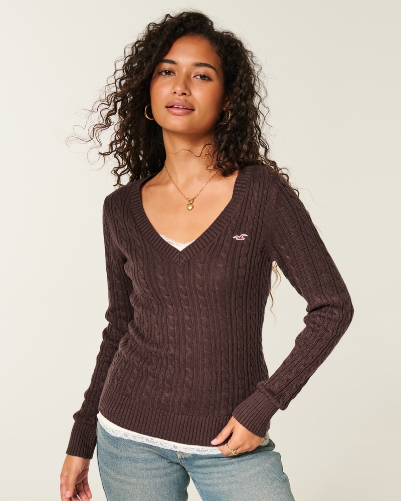zopfmuster-pullover mit v-ausschnitt