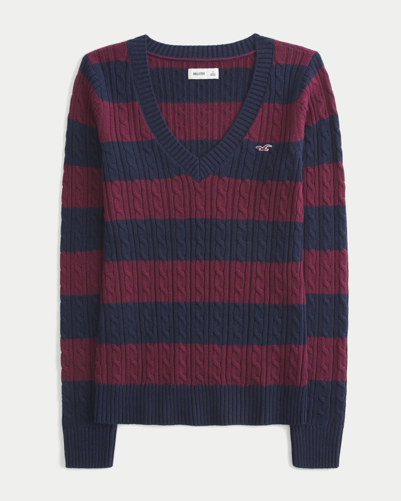 zopfmuster-pullover mit v-ausschnitt