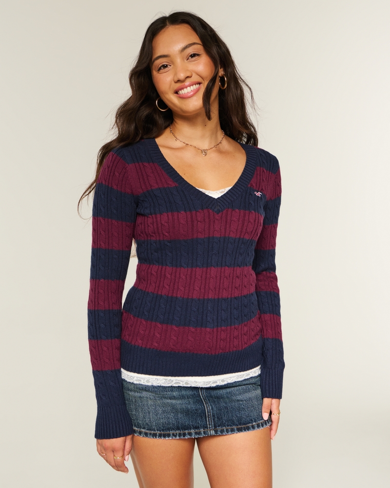 zopfmuster-pullover mit v-ausschnitt