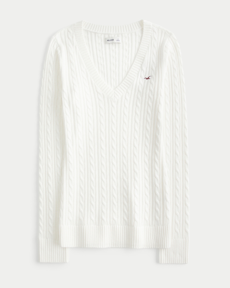 zopfmuster-pullover mit v-ausschnitt