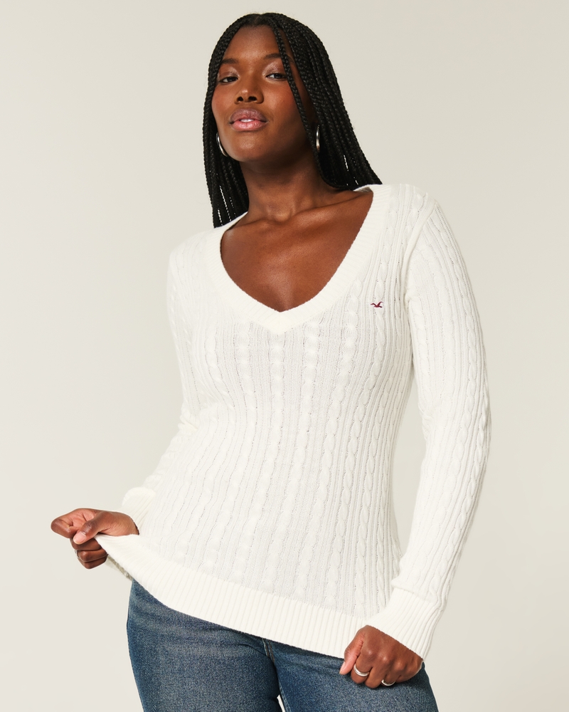zopfmuster-pullover mit v-ausschnitt