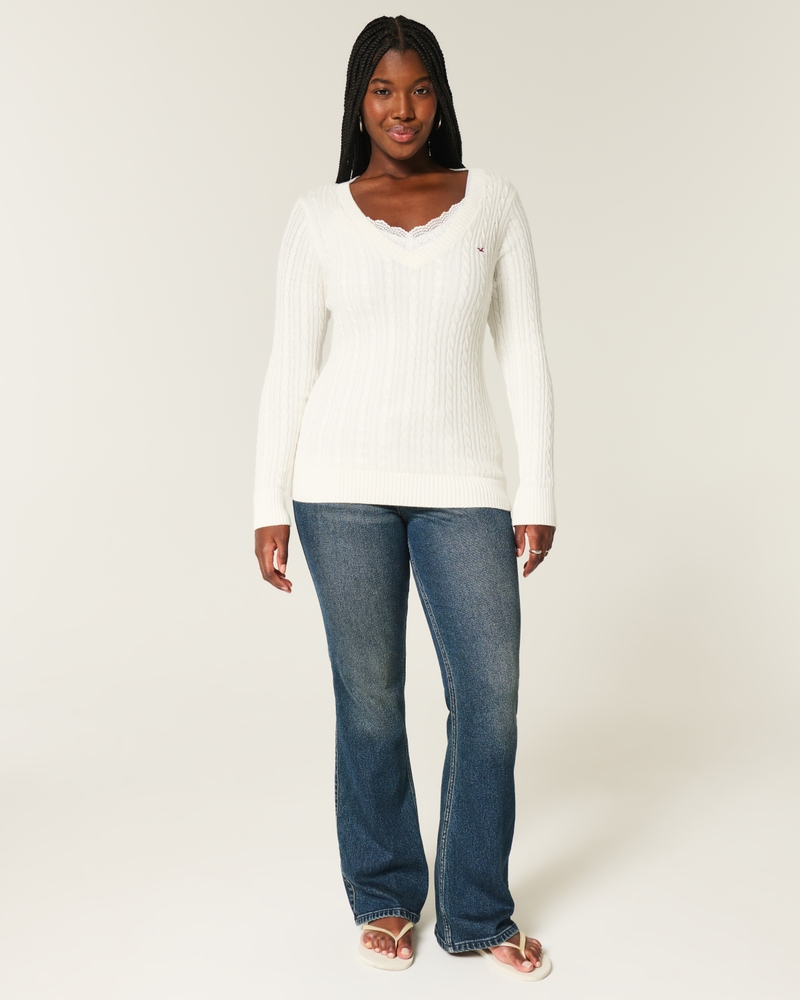 zopfmuster-pullover mit v-ausschnitt
