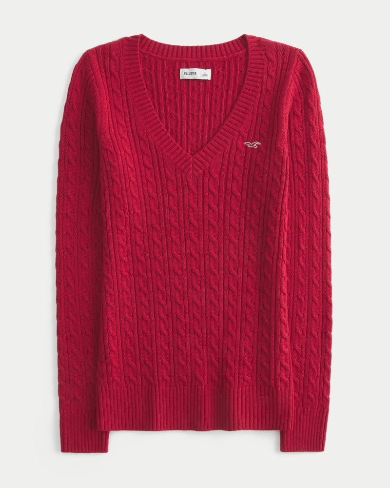 zopfmuster-pullover mit v-ausschnitt