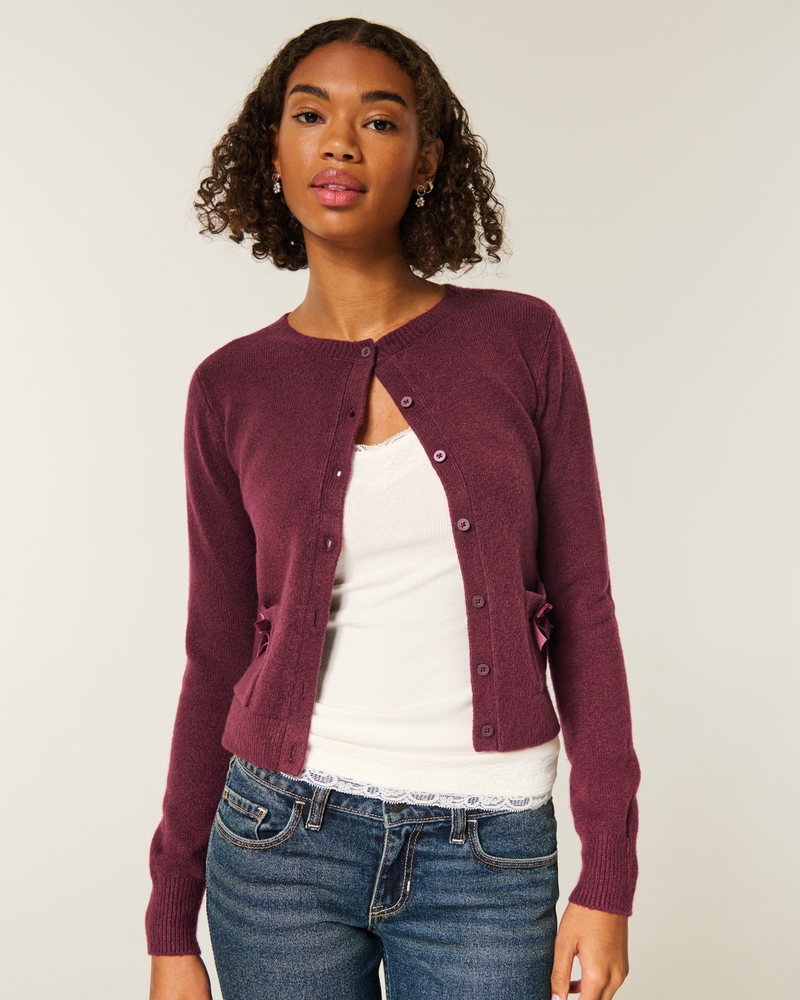 hollister comfy cloud simple bow pocket cardigan