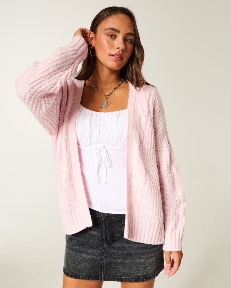hollister bequeme wolkenweiße freizeitstrickjacke ohne knöpfe