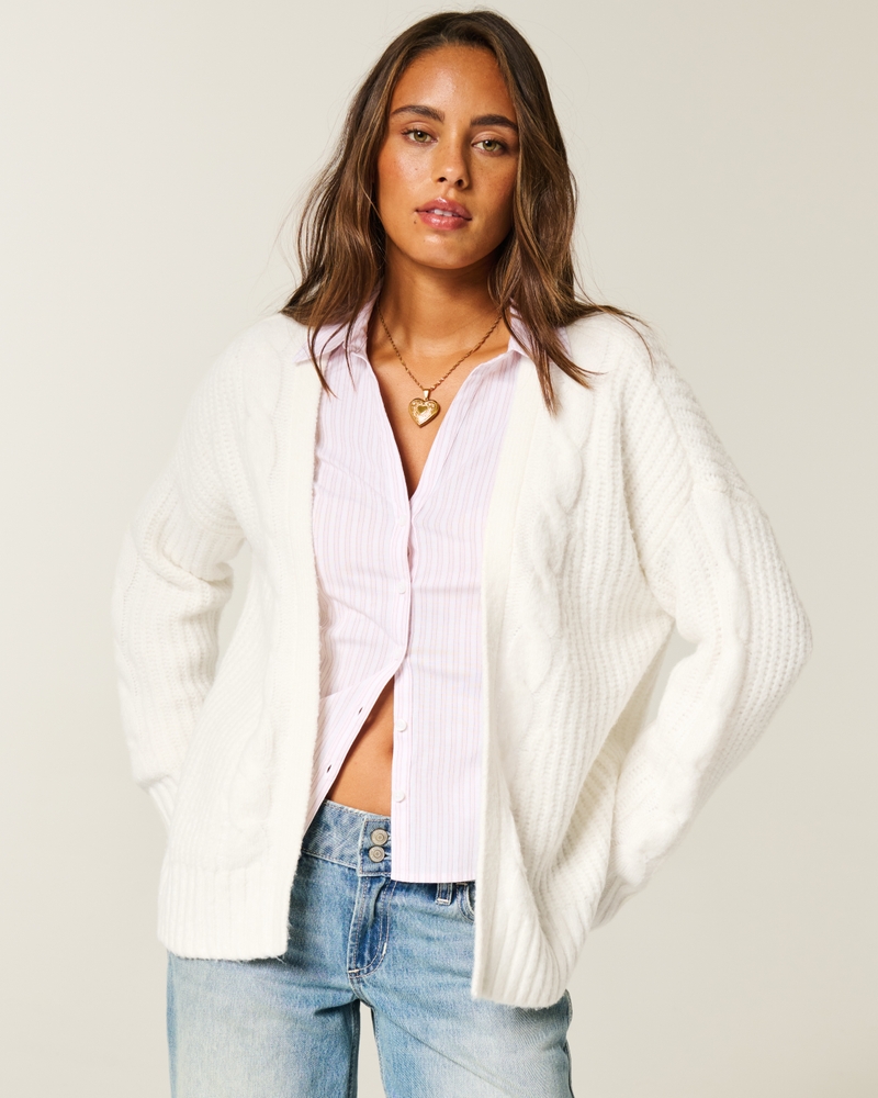 hollister bequeme wolkenweiße freizeitstrickjacke ohne knöpfe