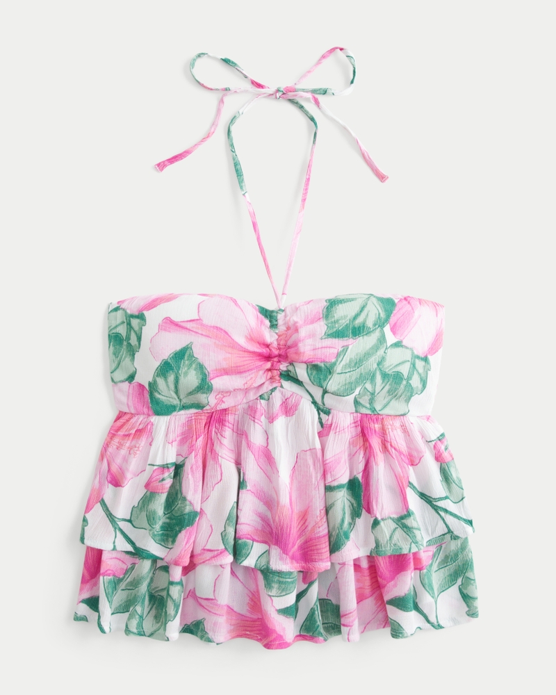 mehrlagiges babydoll-top mit neckholder