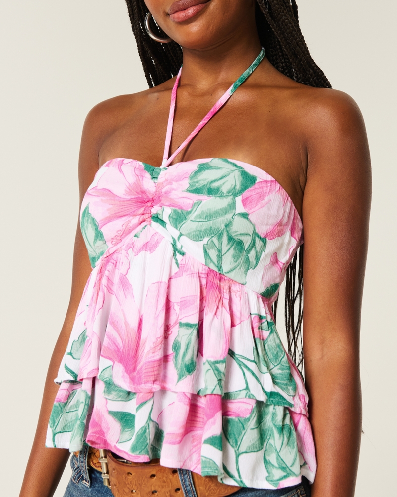 mehrlagiges babydoll-top mit neckholder