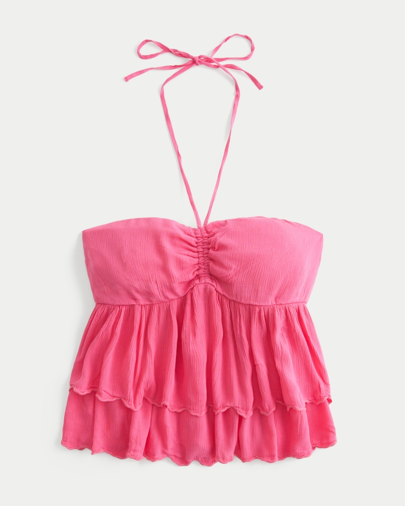 mehrlagiges babydoll-top mit neckholder