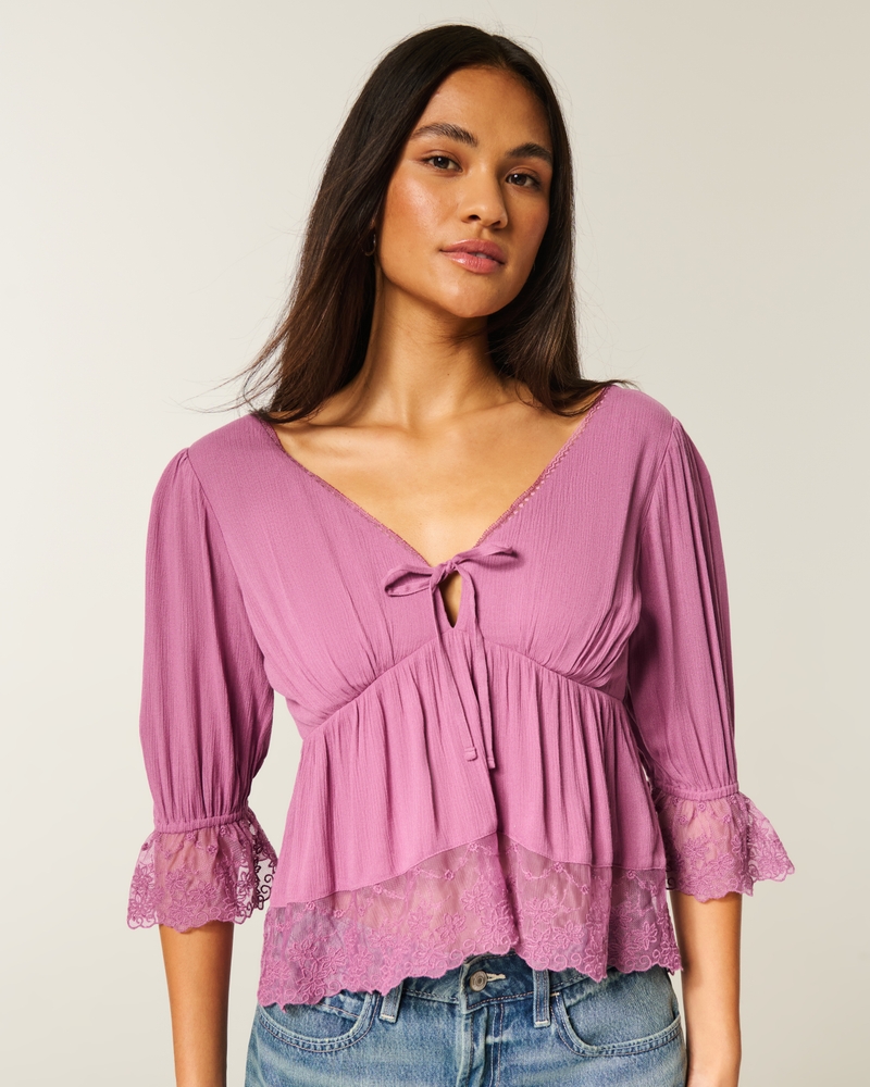 babydoll-top mit dreiviertelärmeln