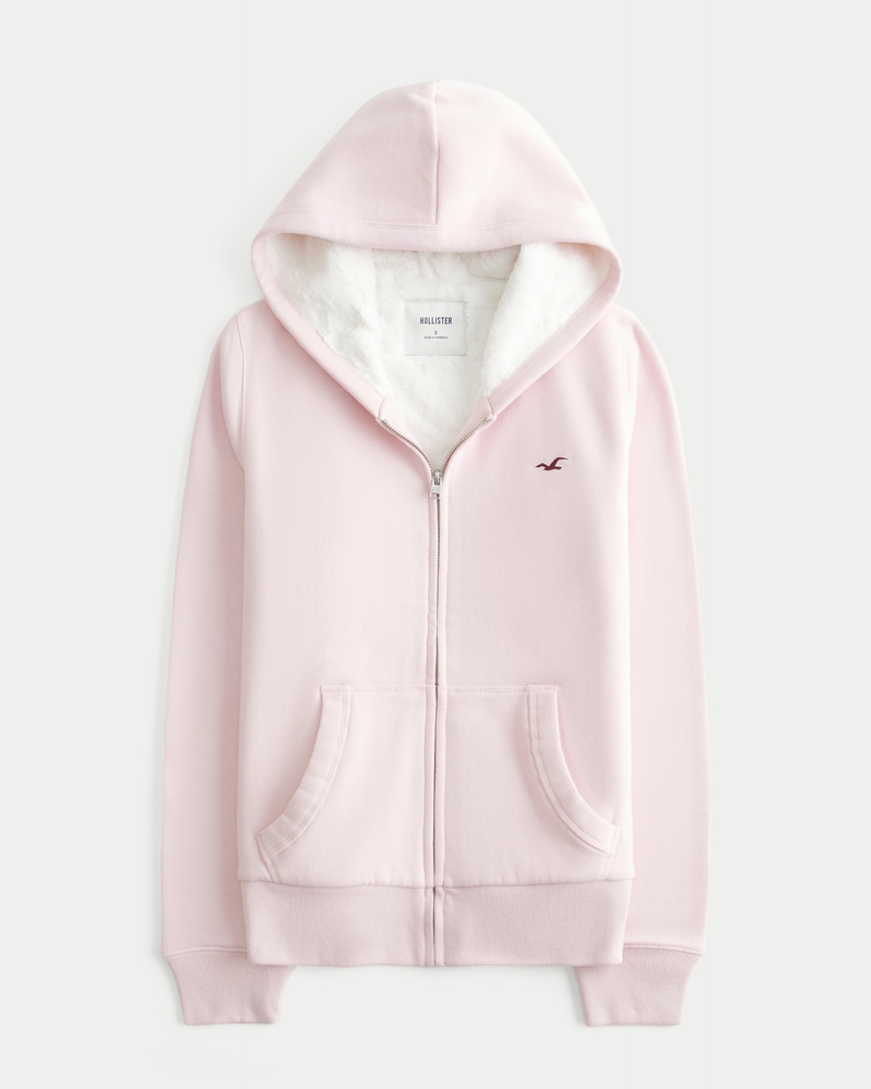 kapuzenpullover mit reißverschluss und kunstpelzfutter