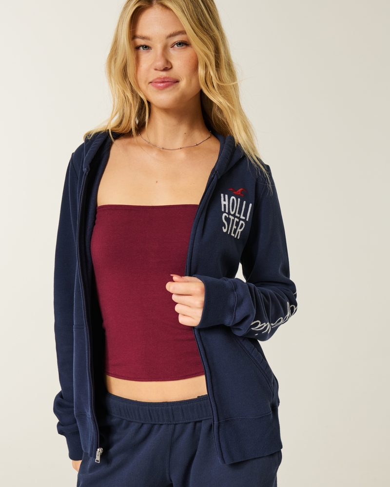 kapuzenpullover mit logomuster und reißverschluss