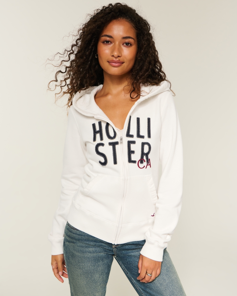kapuzenpullover mit logomuster und reißverschluss