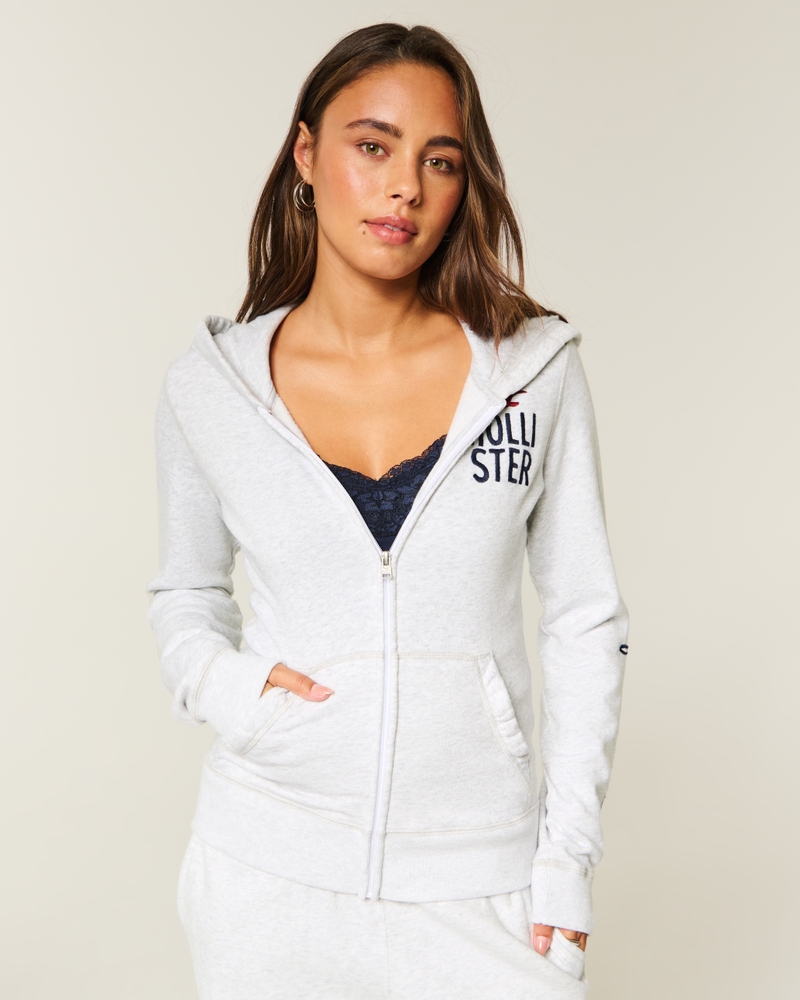 kapuzenpullover mit logomuster und reißverschluss