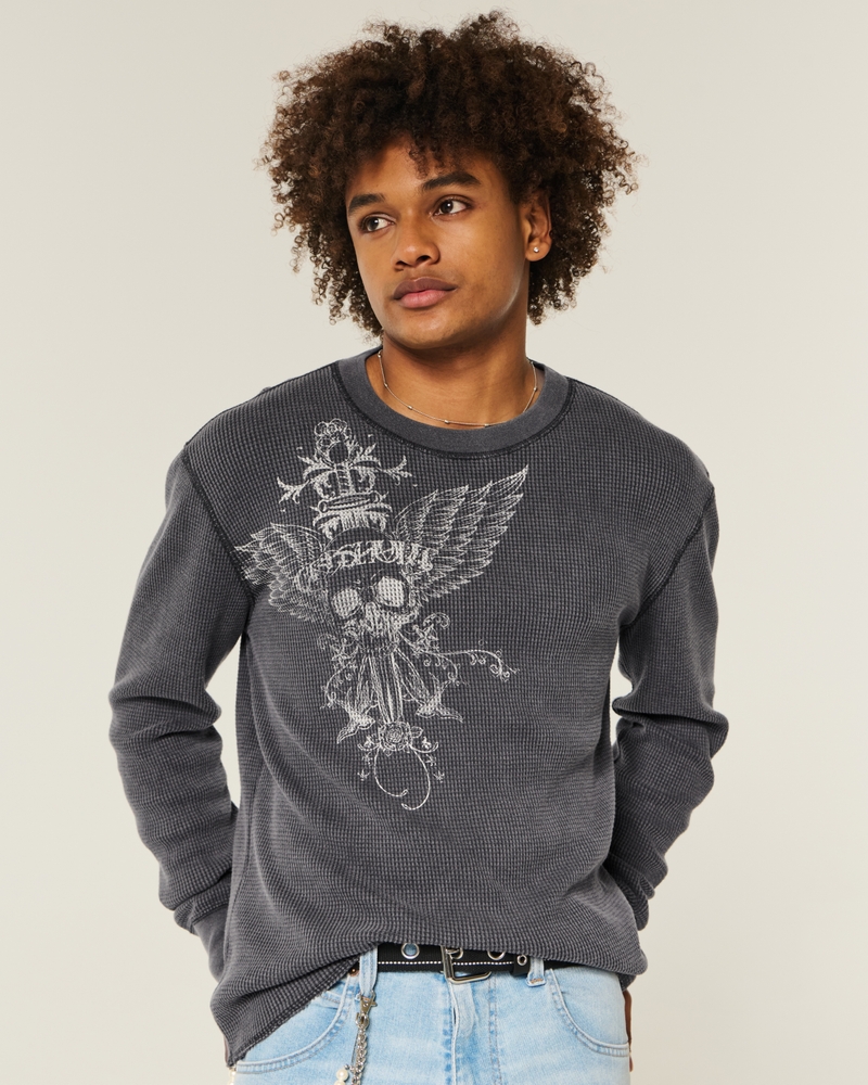 warmes shirt mit graffiti-muster und rundhalsausschnitt