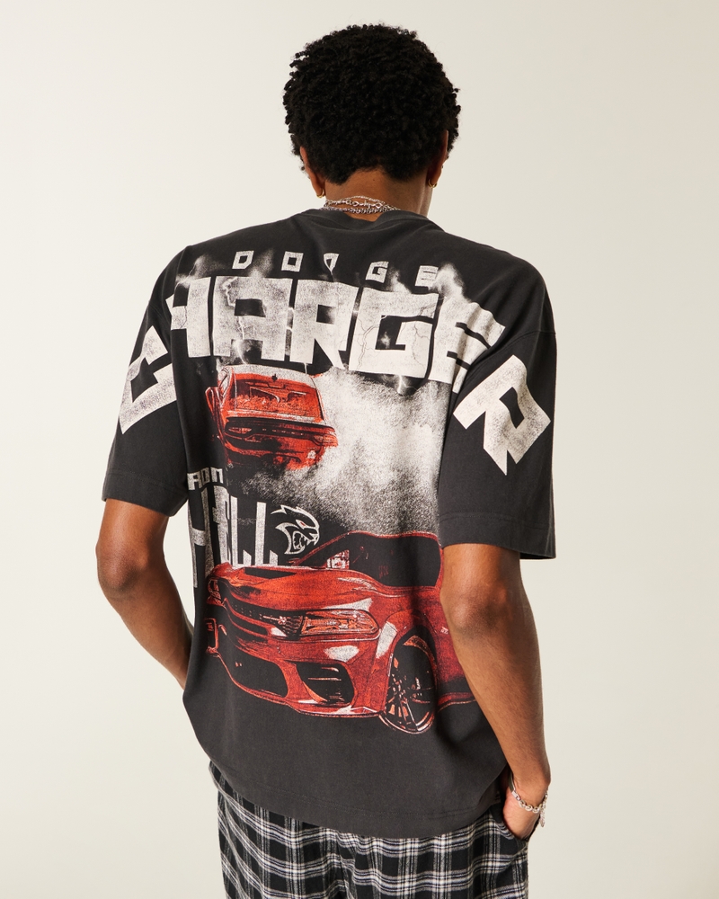 dodge charger hellcat grafik-t-shirt mit quadratischer passform schweres material