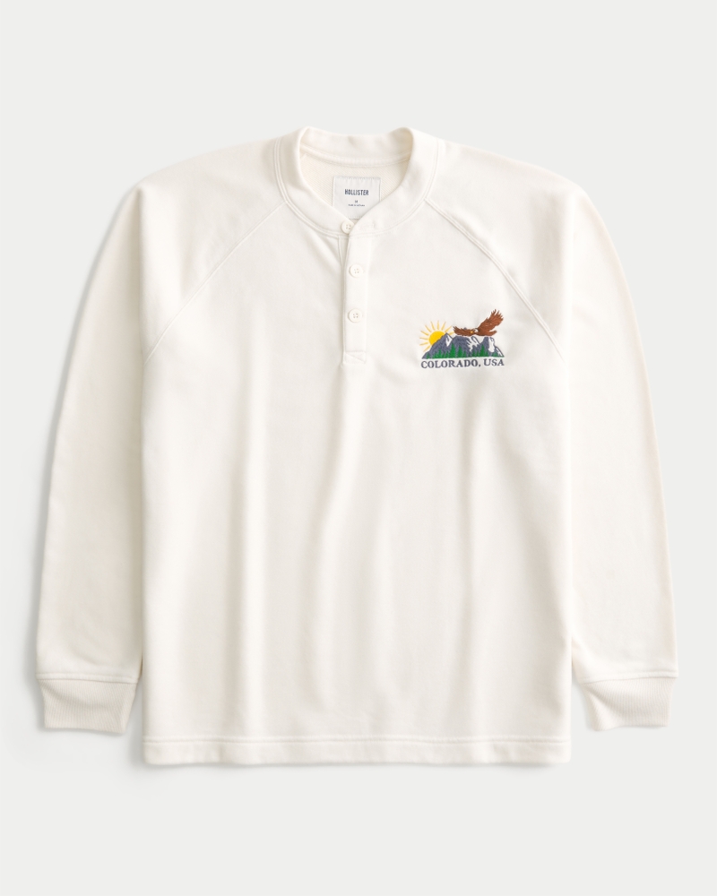 fleece-top mit henley-kragen und san-francisco-muster