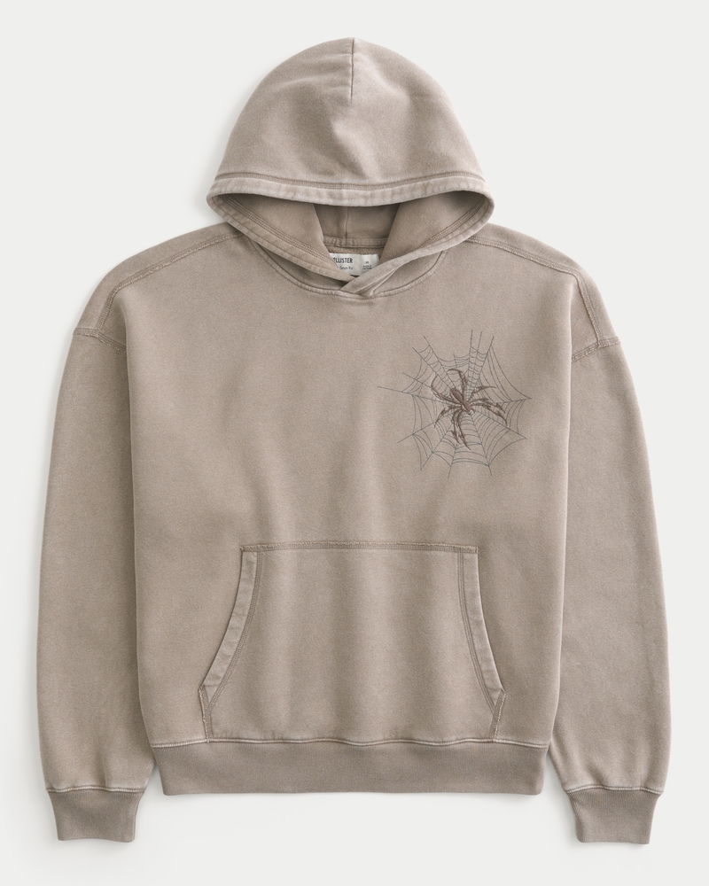 kapuzenpullover im taschenstil mit spinnenmuster und kordelzug