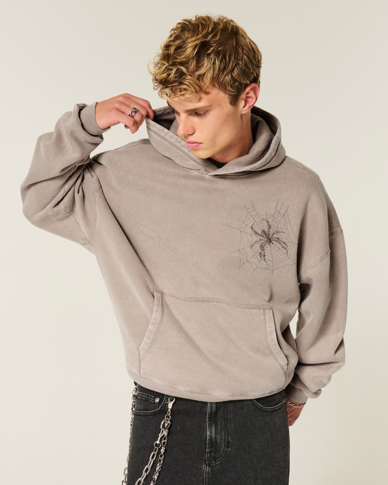 kapuzenpullover im taschenstil mit spinnenmuster und kordelzug
