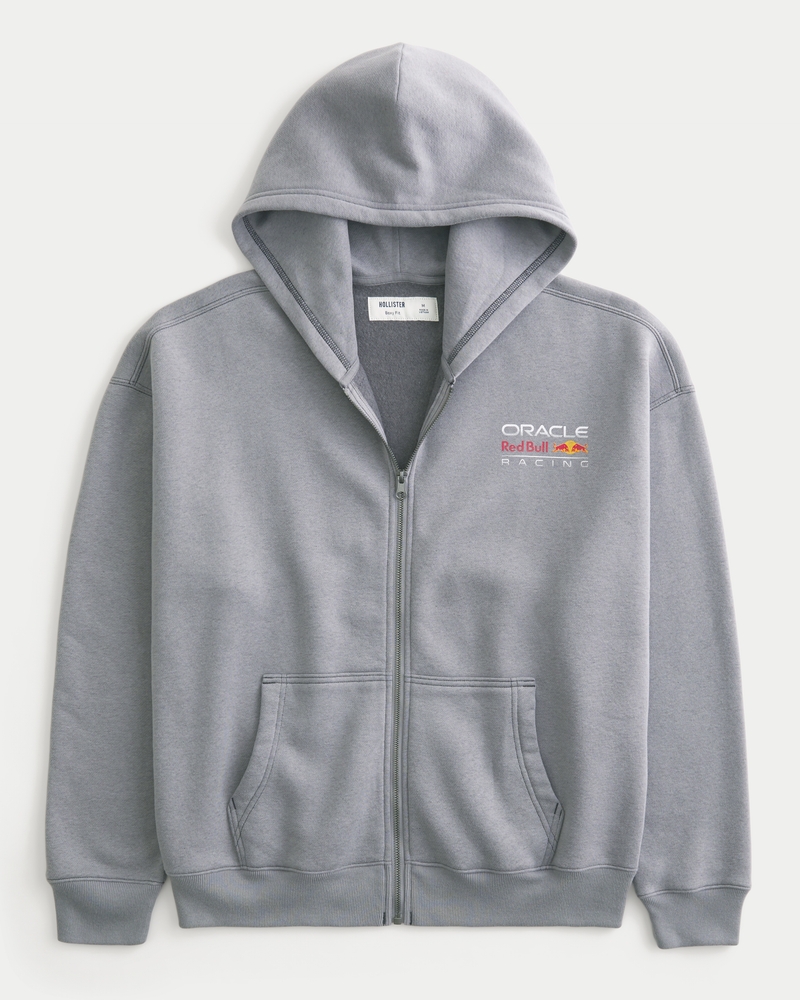 quadratischer kapuzenpullover mit reißverschluss und dem red bull racing logo in oracle bone script-schriftzug