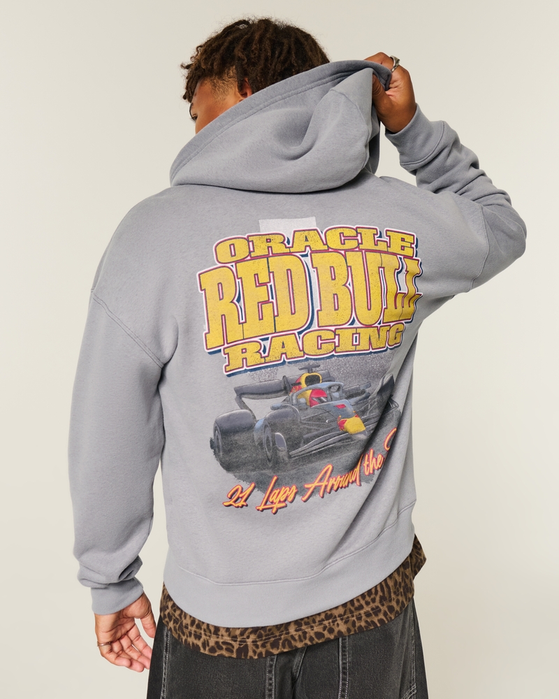 quadratischer kapuzenpullover mit reißverschluss und dem red bull racing logo in oracle bone script-schriftzug