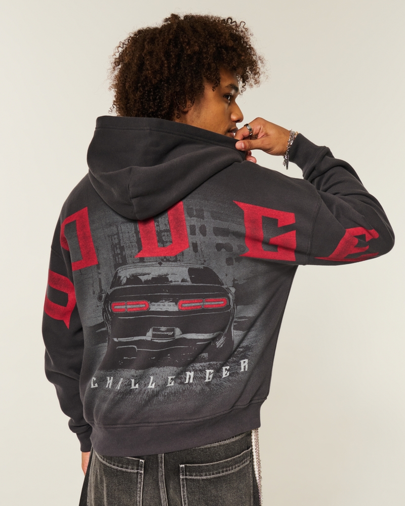 dodge demon-muster kapuzenpullover mit quadratischer passform und reißverschluss