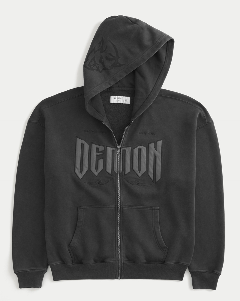 dodge demon-muster kapuzenpullover mit quadratischer passform und reißverschluss