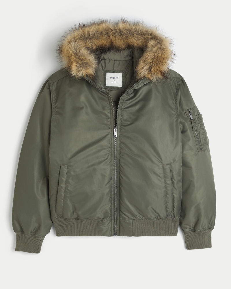fliegerjacke mit reißverschluss und kunstpelzbesatz
