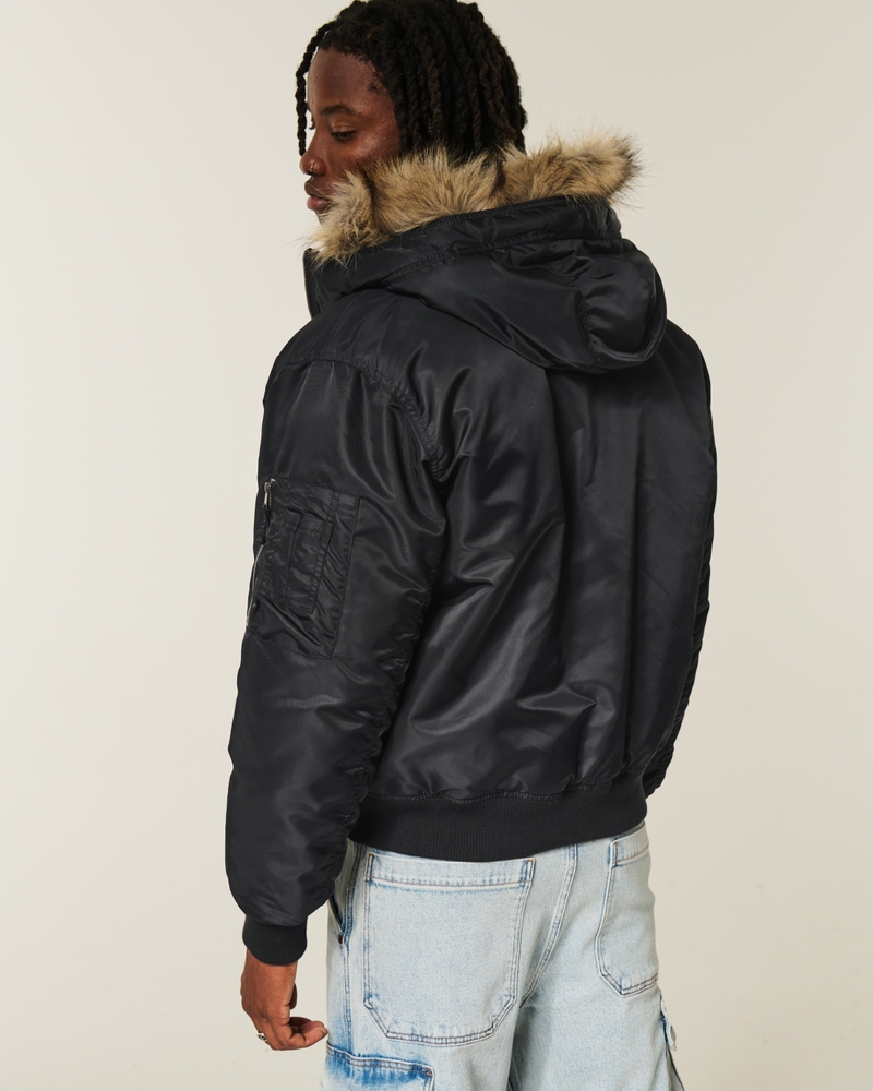 fliegerjacke mit reißverschluss und kunstpelzbesatz