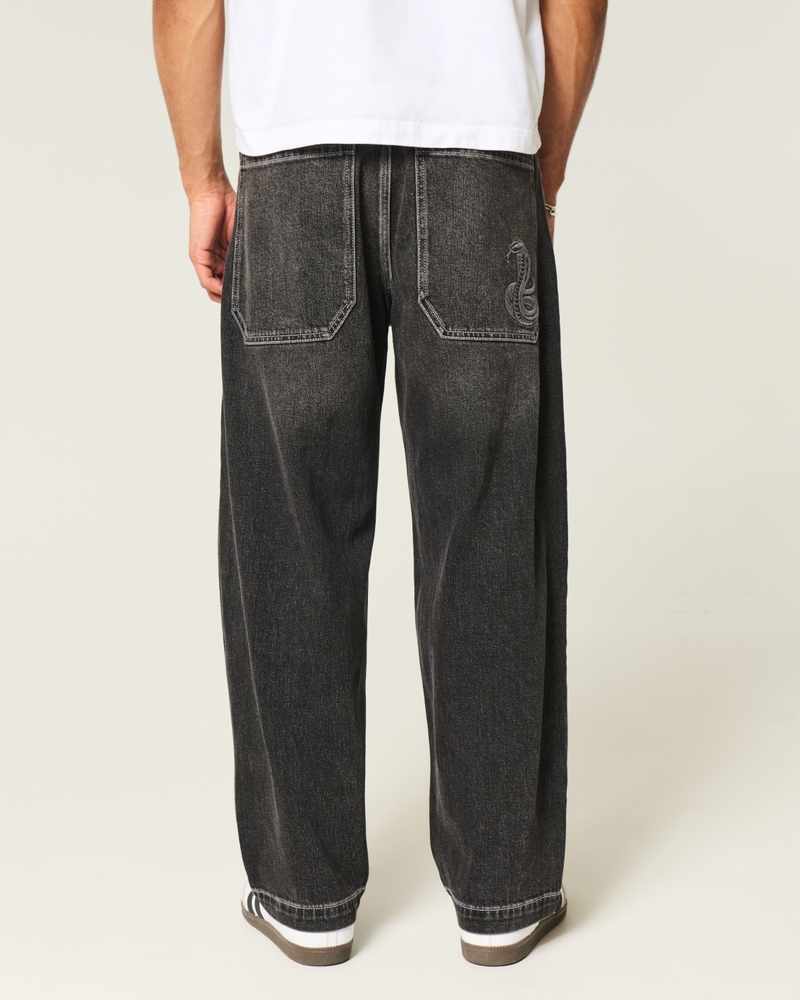 mittelblaue locker sitzende jeans mit hollywood-muster und eislauf-effekt