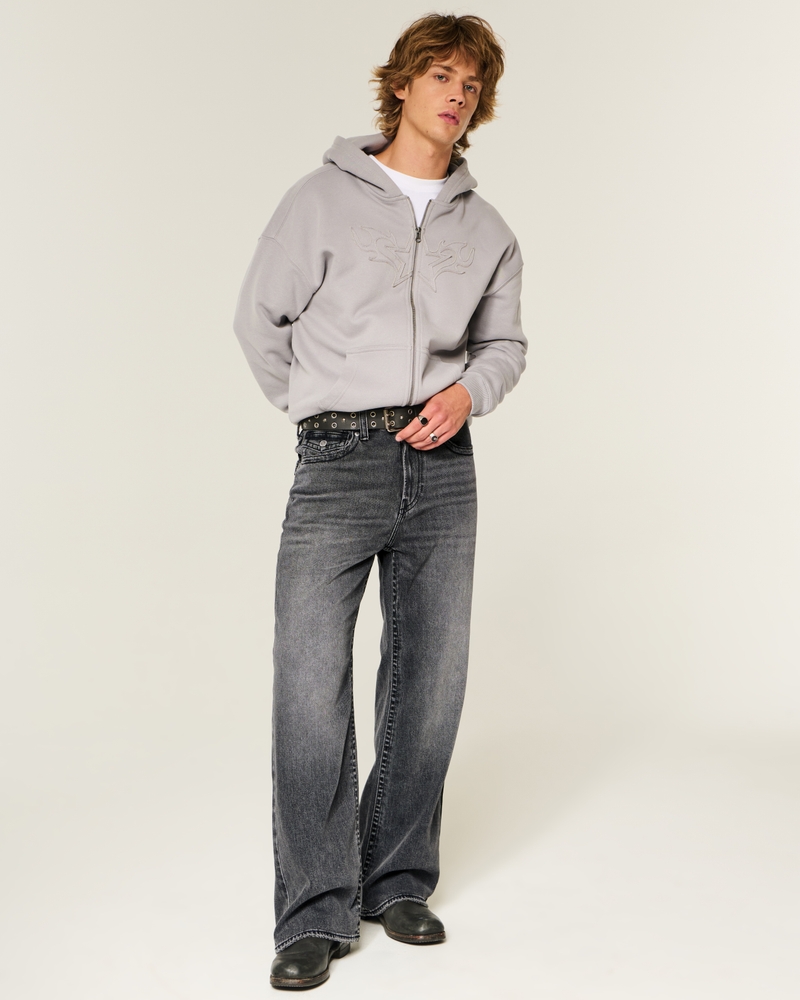 schwarze gewaschene bootcut-jeans mit aufgesetzten taschen