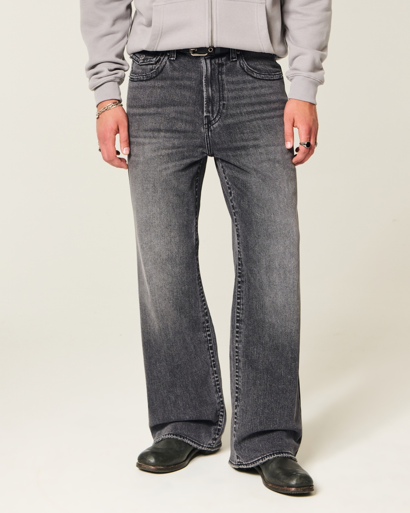 schwarze gewaschene bootcut-jeans mit aufgesetzten taschen