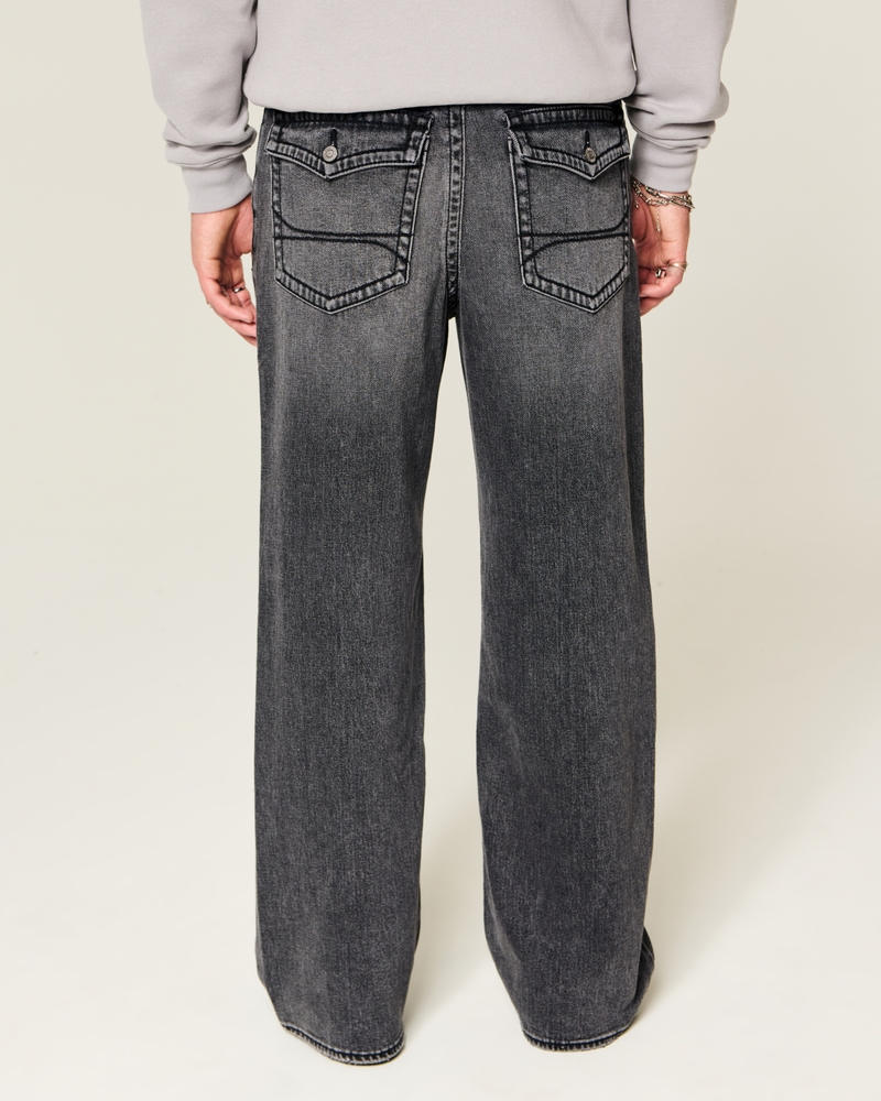 schwarze gewaschene bootcut-jeans mit aufgesetzten taschen
