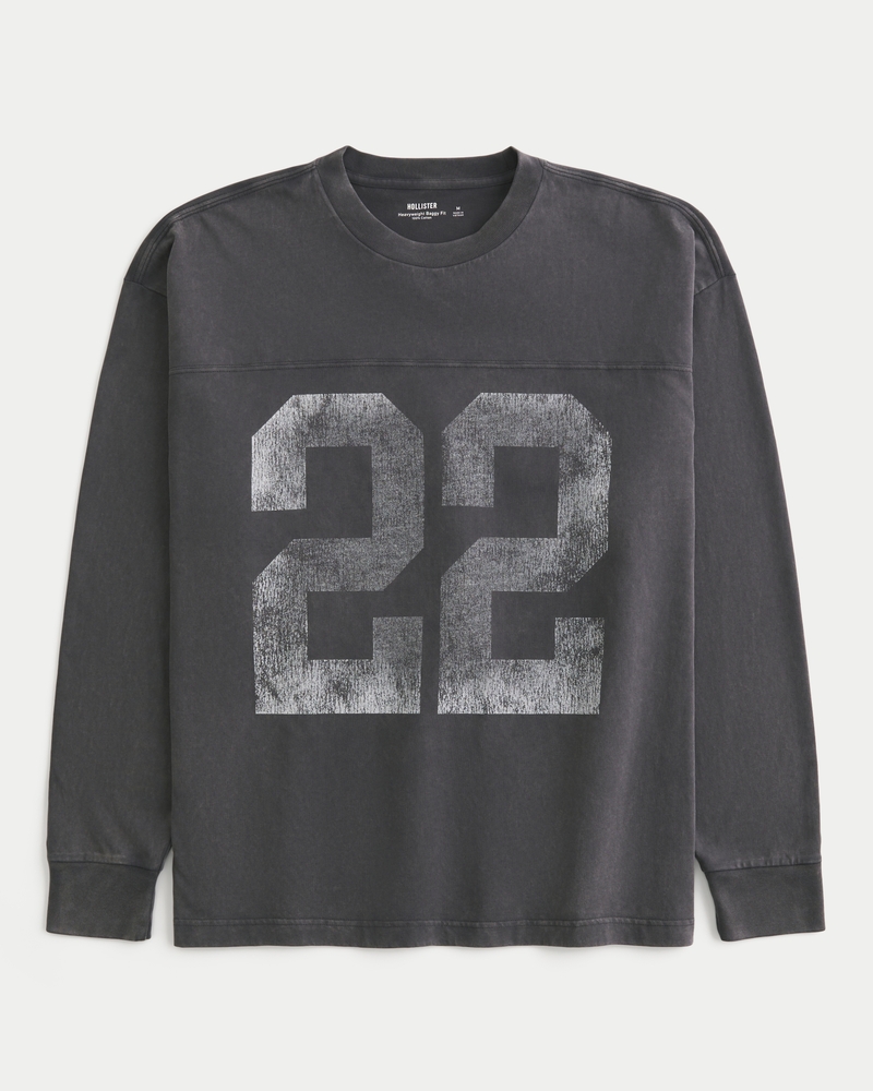 quadratisch geschnittenes schweres langarm-t-shirt mit grafikprint größe 22.