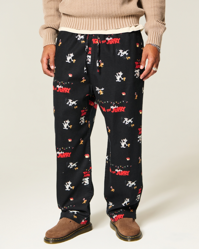 lange flanell-pyjamahose mit tom-und-jerry-muster