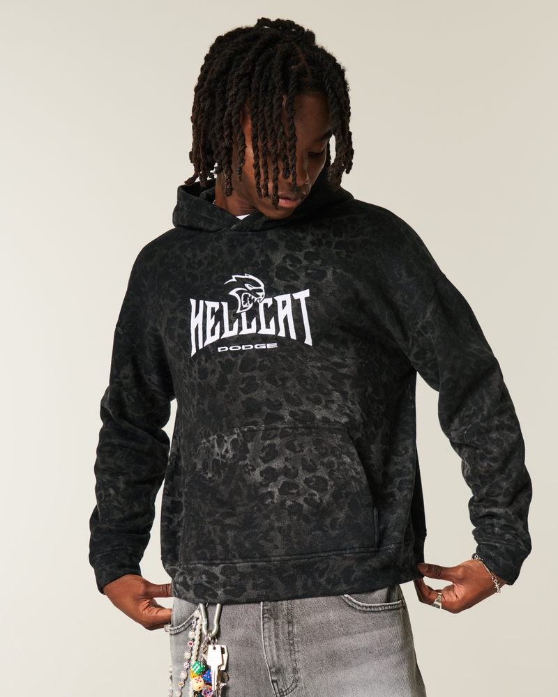 hoodie mit leopardenmuster im dodge hellcat-stil kastenförmig geschnitten