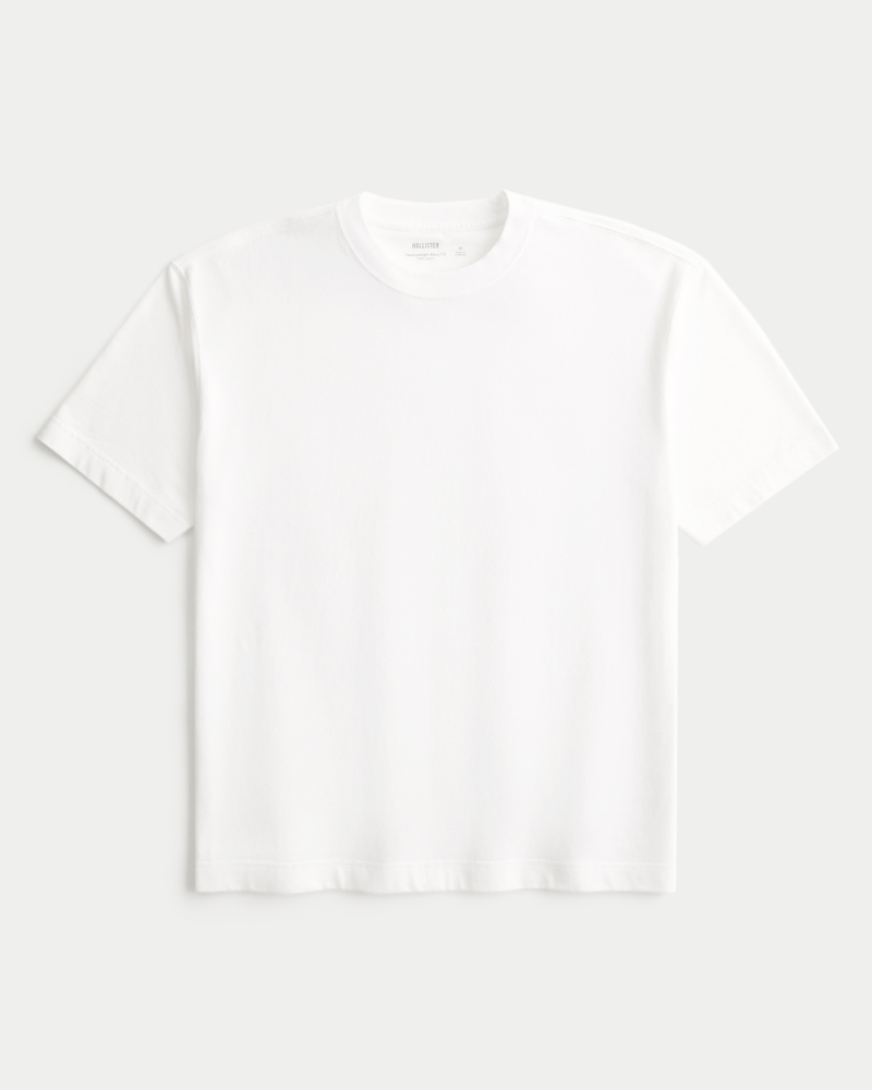 quadratisch geschnittenes hochwertiges gewaschenes baumwoll-t-shirt mit rundhalsausschnitt
