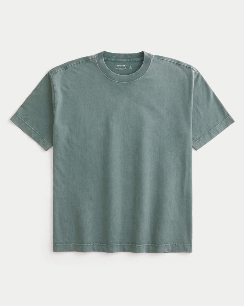 quadratisch geschnittenes hochwertiges gewaschenes baumwoll-t-shirt mit rundhalsausschnitt