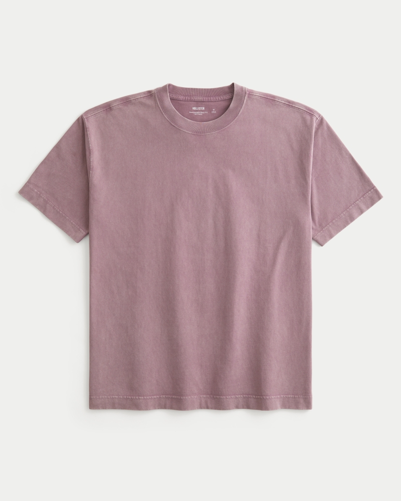 quadratisch geschnittenes hochwertiges gewaschenes baumwoll-t-shirt mit rundhalsausschnitt