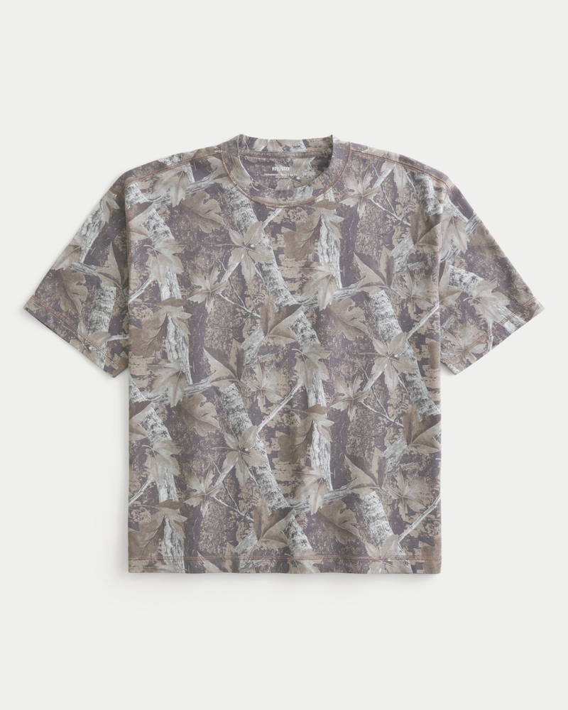 quadratisch geschnittenes kurzes robustes leopardenmuster-t-shirt mit rundhalsausschnitt