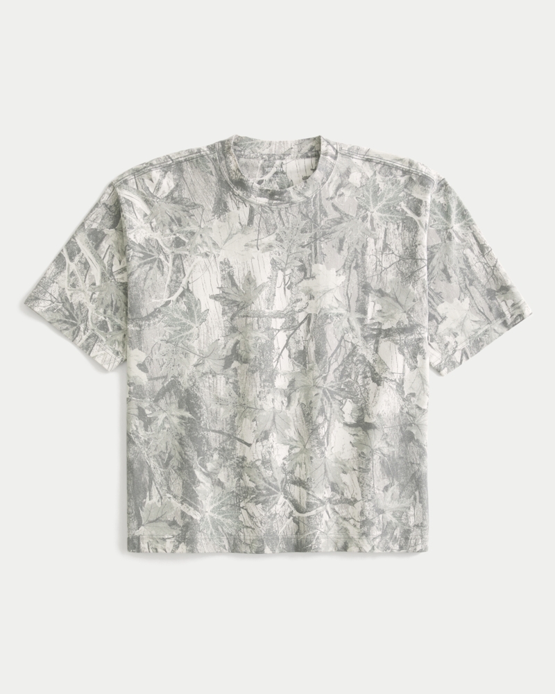 quadratisch geschnittenes kurzes robustes leopardenmuster-t-shirt mit rundhalsausschnitt
