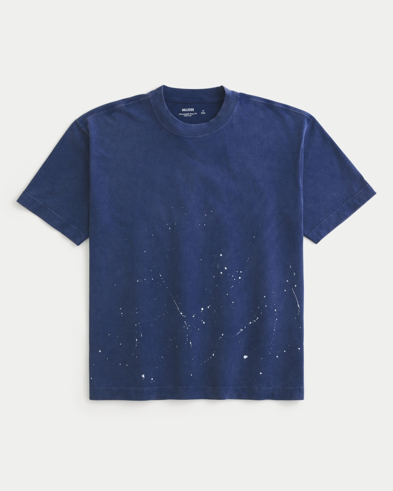 locker sitzendes grob gestricktes t-shirt mit rundhalsausschnitt und farbspritzer-effekt