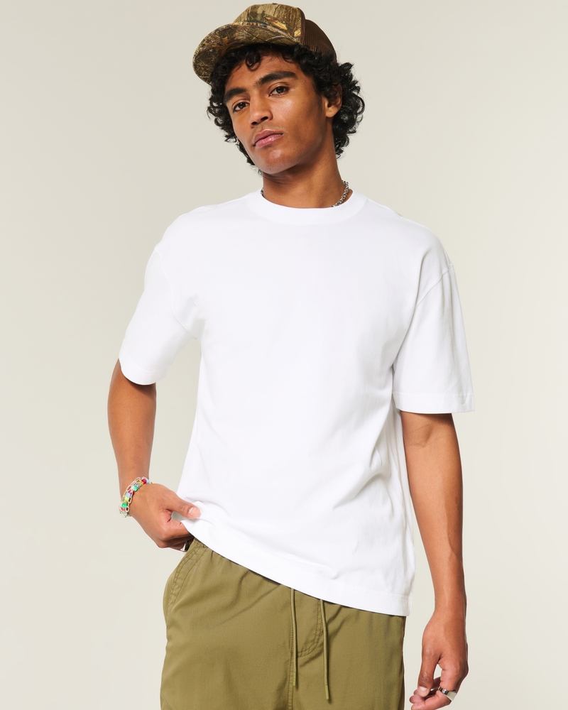 quadratisch geschnittenes schweres gewaschenes baumwoll-t-shirt mit rundhalsausschnitt