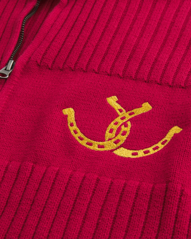 lässiger pullover mit reißverschluss und hufeisenmuster
