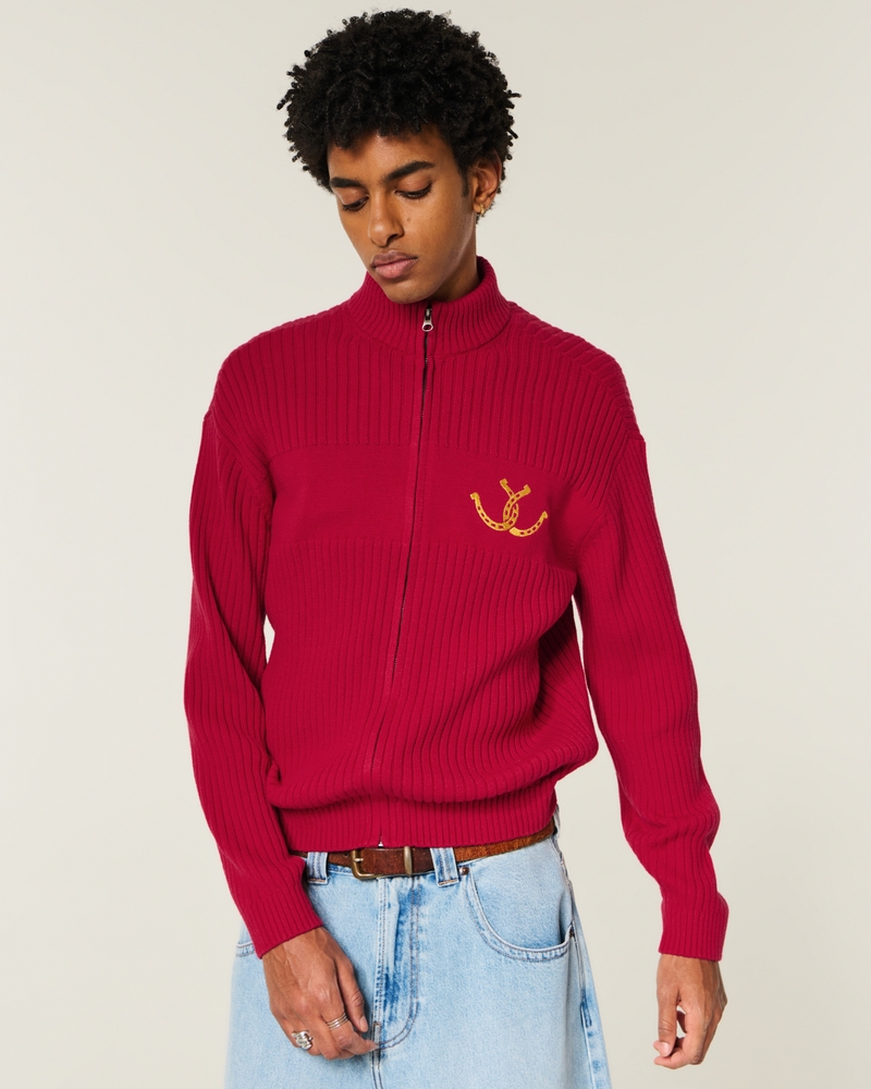 lässiger pullover mit reißverschluss und hufeisenmuster