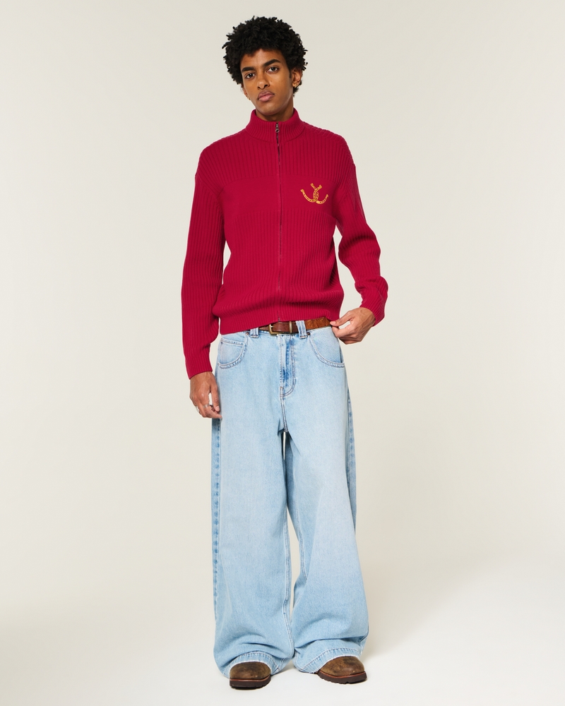 lässiger pullover mit reißverschluss und hufeisenmuster