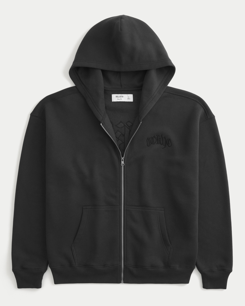 hoodie mit quadratischem schnitt und tokyo-muster
