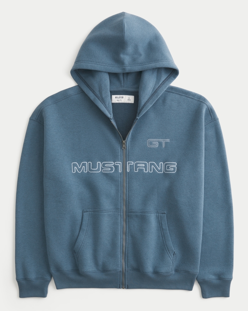 quadratisch geschnittener ford mustang-hoodie mit reißverschluss und muster
