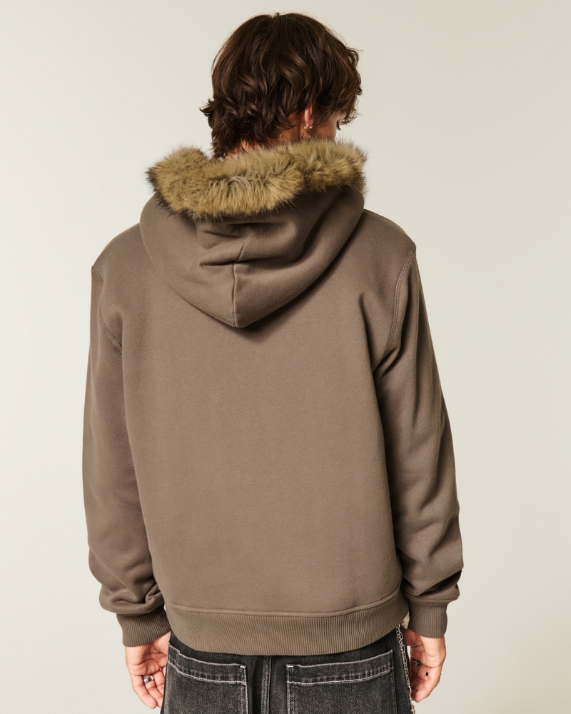 kapuzenpullover mit reißverschluss und kunstfellfutter gemustert.