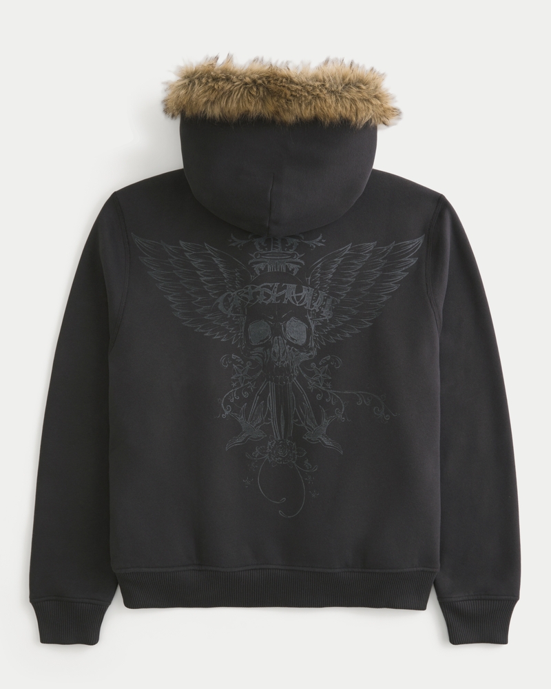 kapuzenpullover mit reißverschluss und kunstfellfutter gemustert.